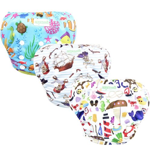  Wegreeco Baby & Toddler Snap One Size Adjustable Reusable Baby Swim Diaper (Sealife,Large,3 Pack)