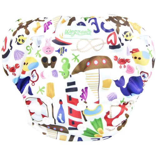  Wegreeco Baby & Toddler Snap One Size Adjustable Reusable Baby Swim Diaper (Sealife,Large,3 Pack)