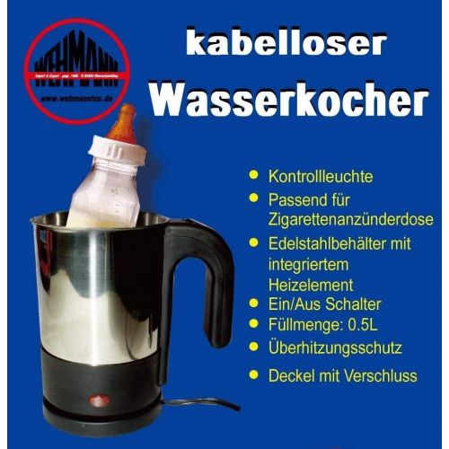  Wehmann Wasserkocher 12 Volt fuer Kfz, Edelstahl kabellos Babykostwarmer Babykosterwarmer 12V