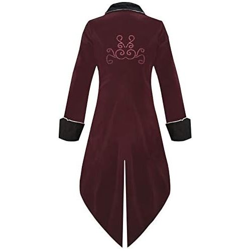  할로윈 용품Weigkous Mens Gothic Steampunk Tailcoat Jacket, Vintage Embroidery Velvet Mid-length Victorian Frock Coat Tuxedo Halloween Costumes