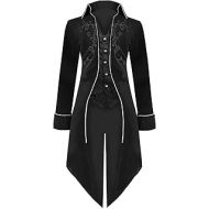 할로윈 용품Weigkous Mens Gothic Steampunk Tailcoat Jacket, Vintage Embroidery Velvet Mid-length Victorian Frock Coat Tuxedo Halloween Costumes