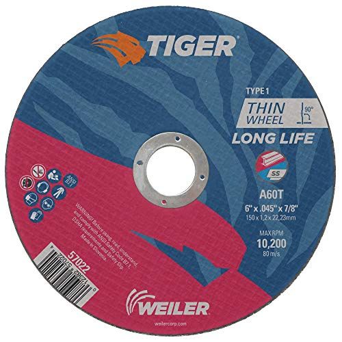  Weiler 57022 Tiger 6 Cutting Wheel, 0.045 Thick, Type 1, A60T, 7/8 A.H. (Pack of 25)