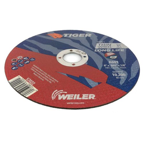  Weiler 57022 Tiger 6 Cutting Wheel, 0.045 Thick, Type 1, A60T, 7/8 A.H. (Pack of 25)
