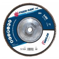 Weiler 51170 Tiger Paw XHD Super High Density Abrasive Flap Disc, Type 27 Flat Style, Phenolic Backing, Zirconia Alumina, 7 Diameter, 78 Arbor, 40 Grit, 8600 RPM (Pack of 10)