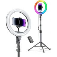 Weilisi 12'' Ring Light with Stand 72'' Tall & 2 Phone Holders,38 Color Modes Selfie LED Ring Light with Tripod Stand for iPhone/Android,Big Ring Light for Camera,YouTube,Makeup