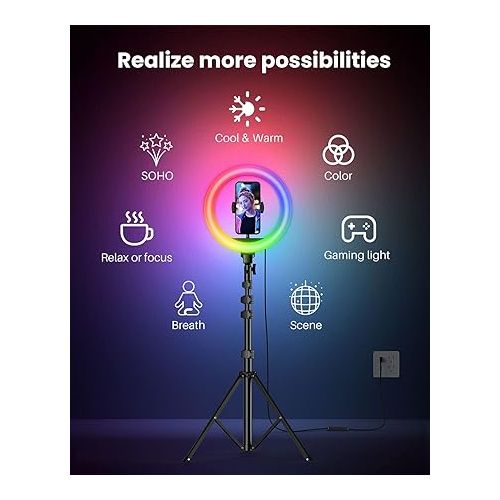  Weilisi 12'' Ring Light with Stand 72'' Tall & 2 Phone Holders,38 Color Modes Selfie LED Ring Light with Tripod Stand for iPhone/Android,Big Ring Light for Camera,YouTube,Makeup