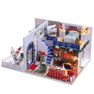 Weite 3D DIY Wooden Miniature House Kit, [Dust-Proof Cover Include] Creative Handmade Christmas Dollhouse with LED Light [Educational Puzzles Gift] (Multicolor)