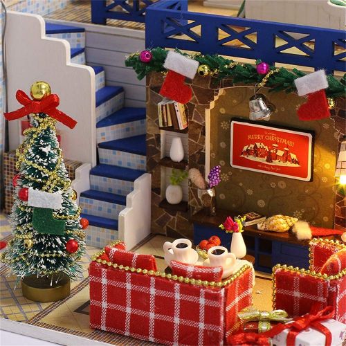  Weite 3D DIY Wooden Miniature House Kit, [Dust-Proof Cover Include] Creative Handmade Christmas Dollhouse with LED Light [Educational Puzzles Gift] (Multicolor)