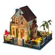 Weite 3D DIY Wooden Miniature House Kit, Creative Handmade Large Dollhouse with LED Light - Educational Puzzles [35x27x30cm] (Multicolor)