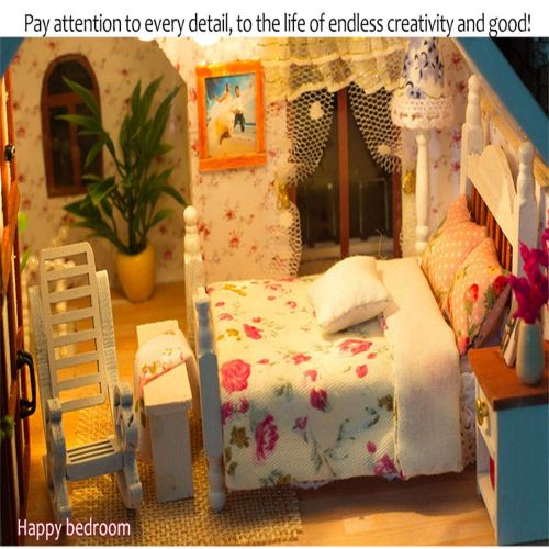  Weite 3D DIY Wooden Miniature House Kit, Creative Handmade Large Dollhouse with LED Light - Educational Puzzles [35x27x30cm] (Multicolor)