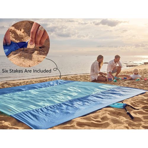  Wekapo Sand Free Beach Blanket, Extra Large Oversized 10X 9 for 7 Adults Beach Mat, Big & Compact Sand Proof Mat Quick Drying, Lightweight & Durable with 6 Stakes & 4 Corner Pocket