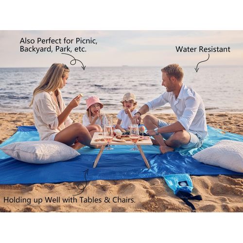  Wekapo Sand Free Beach Blanket, Extra Large Oversized 10X 9 for 7 Adults Beach Mat, Big & Compact Sand Proof Mat Quick Drying, Lightweight & Durable with 6 Stakes & 4 Corner Pocket