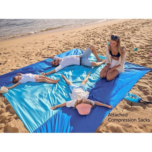  Wekapo Sand Free Beach Blanket, Extra Large Oversized 10X 9 for 7 Adults Beach Mat, Big & Compact Sand Proof Mat Quick Drying, Lightweight & Durable with 6 Stakes & 4 Corner Pocket