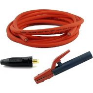 WeldingCity 25-ft 1-AWG USA-made Heavy Duty Welding Cable (Orange Red) with Stick Electrode Holder Stinger and Tweco-type Twistlock Connector Plug for Welder Whip Lead