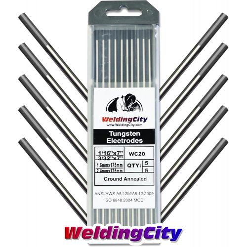  WeldingCity 10-pcs Premium TIG Welding Tungsten Electrode Rod 2.0% Ceriated (GrayAWS: EWCe20) Assorted Diameter 116 (5-pcs) and 332 (5-pcs)