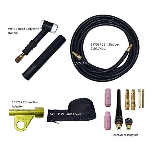  WeldingCity TIG Welding Torch WP-17-25R Complete Ready-to-Go Package Air-Cool 25-foot Cable 150Amp w Gloves