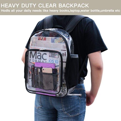  Welinkbag Clear Backpack, Heavy Duty See Through Backpack Transparent Large Bookbag for College Work Security Travel Sporting Event (Black-Medium)