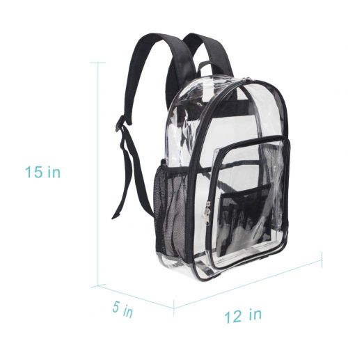  Welinkbag Clear Backpack, Heavy Duty See Through Backpack Transparent Large Bookbag for College Work Security Travel Sporting Event (Black-Medium)