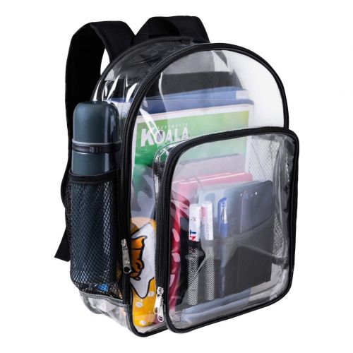  Welinkbag Clear Backpack, Heavy Duty See Through Backpack Transparent Large Bookbag for College Work Security Travel Sporting Event (Black-Medium)