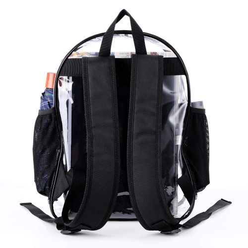  Welinkbag Clear Backpack, Heavy Duty See Through Backpack Transparent Large Bookbag for College Work Security Travel Sporting Event (Black-Medium)