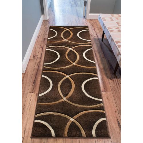  Well Woven BK-48-2 Brooklyn Chester Modern Geometric Scrolls Brown Runner Rug 23 x 73