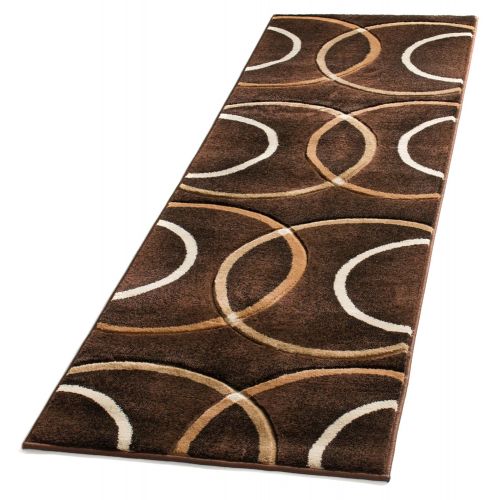  Well Woven BK-48-2 Brooklyn Chester Modern Geometric Scrolls Brown Runner Rug 23 x 73