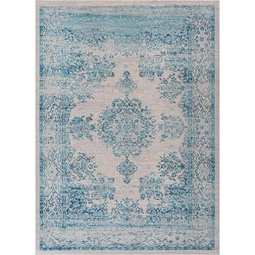  Well Woven FI-14-4 Firenze Cannes Modern Vintage Ethnic Medallion Distressed Blue Area Rug 33 x 5, 33 x 5,