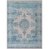 Well Woven FI-14-3 Firenze Cannes Modern Vintage Ethnic Medallion Distressed Blue Accent Rug 2 x 3 Doormat