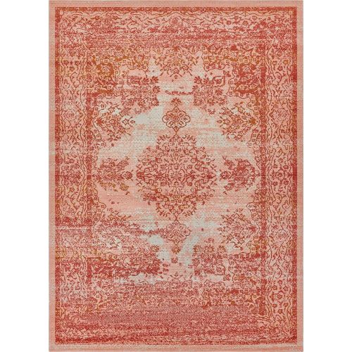  Well Woven FI-10-7 Firenze Cannes Modern Vintage Ethnic Medallion Distressed Pink Area Rug 710 x 910