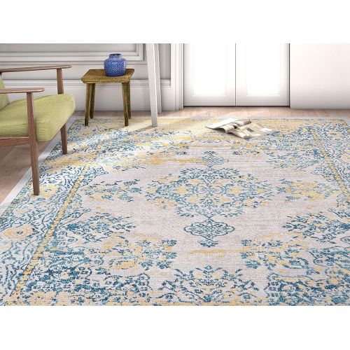  Well Woven FI-12-4 Firenze Cannes Modern Vintage Ethnic Medallion Distressed Ivory Area Rug 33 x 5, 33 x 5,