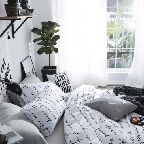  Wellboo Black and White Marble Bedding Cover Sets Boys Kids Twin Pure Cotton Duvet Cover Sets for Girls Teen Black White Geometric Triangle Abstract Texture Pattern Comforter Cover