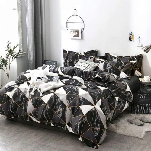  Wellboo Black and White Marble Bedding Cover Sets Boys Kids Twin Pure Cotton Duvet Cover Sets for Girls Teen Black White Geometric Triangle Abstract Texture Pattern Comforter Cover