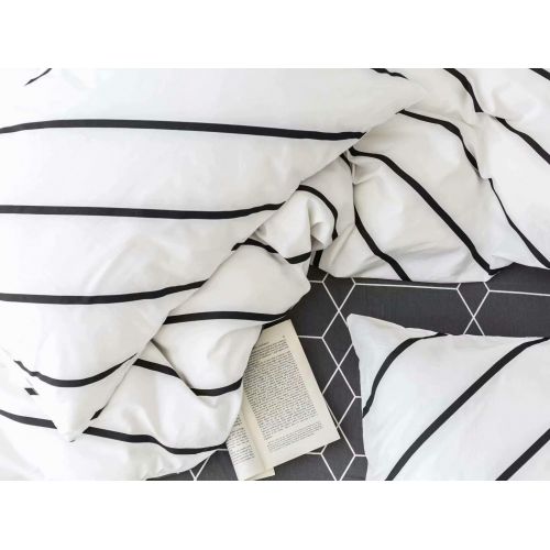  Wellboo Black and White Marble Bedding Cover Sets Boys Kids Twin Pure Cotton Duvet Cover Sets for Girls Teen Black White Geometric Triangle Abstract Texture Pattern Comforter Cover