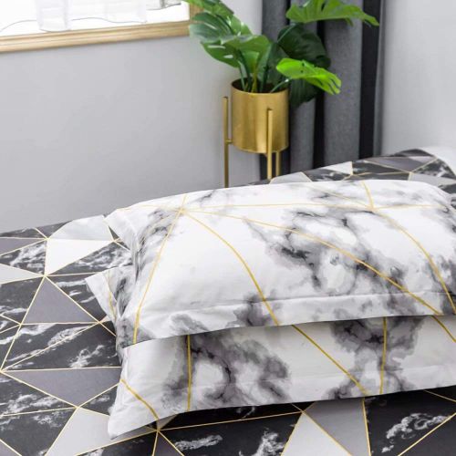  Wellboo Black and White Marble Bedding Cover Sets Boys Kids Twin Pure Cotton Duvet Cover Sets for Girls Teen Black White Geometric Triangle Abstract Texture Pattern Comforter Cover