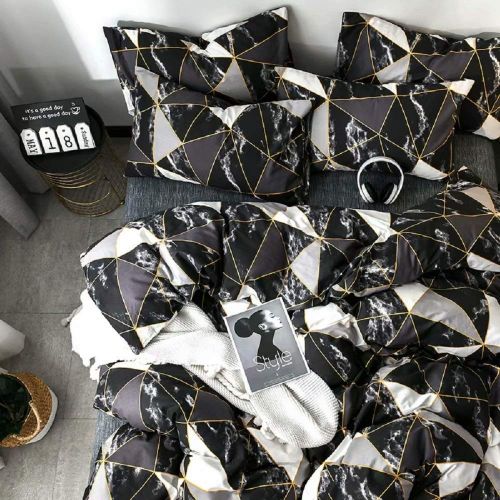  Wellboo Black and White Marble Bedding Cover Sets Boys Kids Twin Pure Cotton Duvet Cover Sets for Girls Teen Black White Geometric Triangle Abstract Texture Pattern Comforter Cover