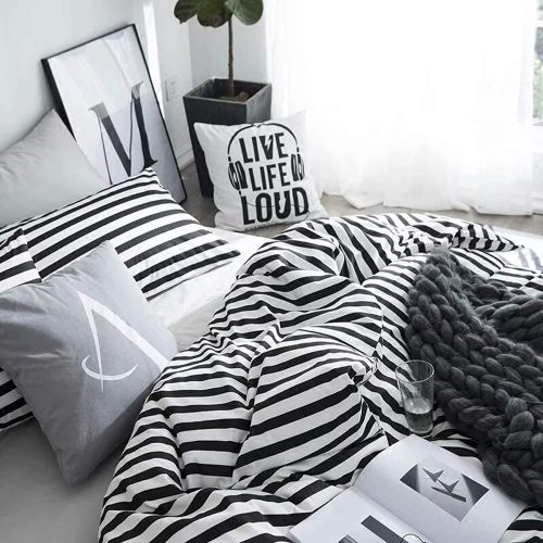  Wellboo Black and White Marble Bedding Cover Sets Boys Kids Twin Pure Cotton Duvet Cover Sets for Girls Teen Black White Geometric Triangle Abstract Texture Pattern Comforter Cover