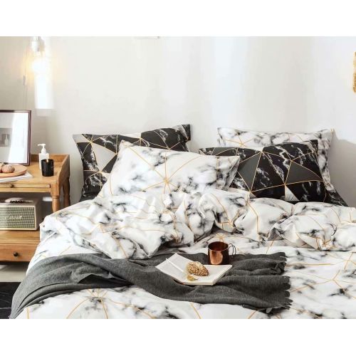  Wellboo Black and White Marble Bedding Cover Sets Boys Kids Twin Pure Cotton Duvet Cover Sets for Girls Teen Black White Geometric Triangle Abstract Texture Pattern Comforter Cover