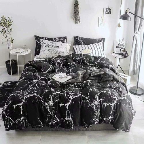  Wellboo Black and White Marble Bedding Cover Sets Boys Kids Twin Pure Cotton Duvet Cover Sets for Girls Teen Black White Geometric Triangle Abstract Texture Pattern Comforter Cover