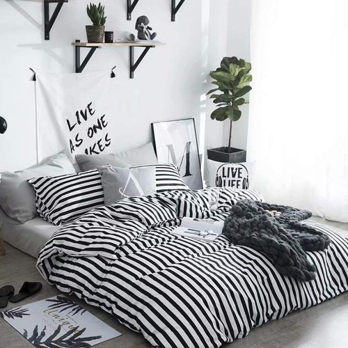  Wellboo Black and White Marble Bedding Cover Sets Boys Kids Twin Pure Cotton Duvet Cover Sets for Girls Teen Black White Geometric Triangle Abstract Texture Pattern Comforter Cover