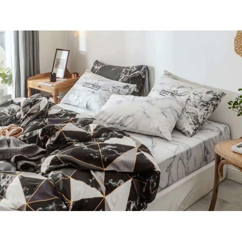  Wellboo Black and White Marble Bedding Cover Sets Boys Kids Twin Pure Cotton Duvet Cover Sets for Girls Teen Black White Geometric Triangle Abstract Texture Pattern Comforter Cover