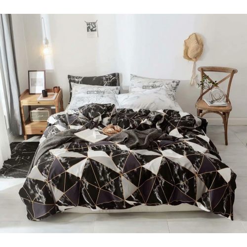  Wellboo Black and White Marble Bedding Cover Sets Boys Kids Twin Pure Cotton Duvet Cover Sets for Girls Teen Black White Geometric Triangle Abstract Texture Pattern Comforter Cover