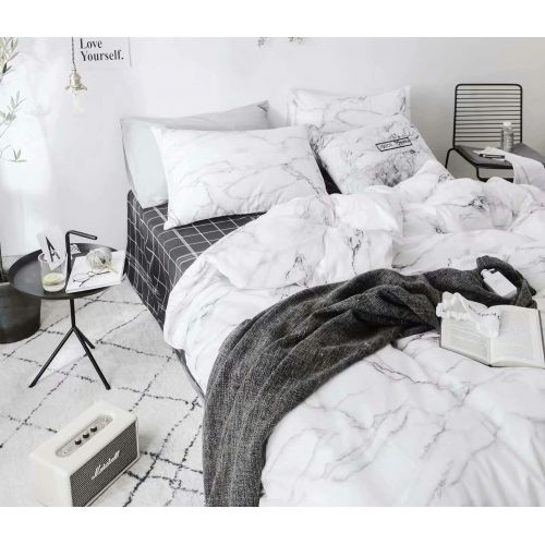  Wellboo Black and White Marble Bedding Cover Sets Boys Kids Twin Pure Cotton Duvet Cover Sets for Girls Teen Black White Geometric Triangle Abstract Texture Pattern Comforter Cover