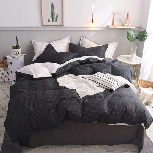  Wellboo White Comforter Covers Plaid Grid Cotton Duvet Covers Queen Checkered Boy Girl Bedding Sets Big Plaid Pattern Reversible Duvet Covers Mini Plaid Geometric Checkered Zipper