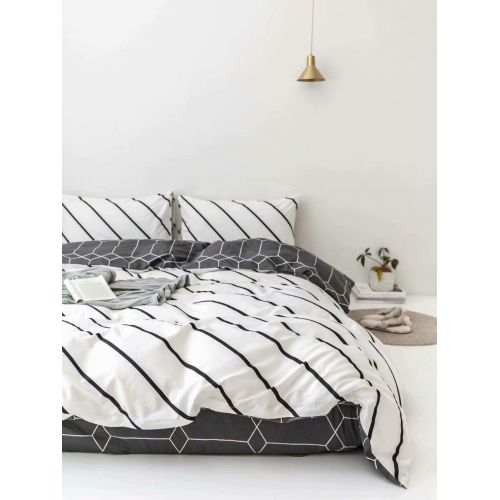  Wellboo White Comforter Covers Plaid Grid Cotton Duvet Covers Queen Checkered Boy Girl Bedding Sets Big Plaid Pattern Reversible Duvet Covers Mini Plaid Geometric Checkered Zipper