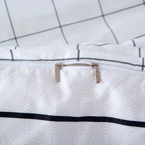  Wellboo White Comforter Covers Plaid Grid Cotton Duvet Covers Queen Checkered Boy Girl Bedding Sets Big Plaid Pattern Reversible Duvet Covers Mini Plaid Geometric Checkered Zipper