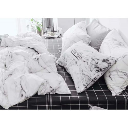  Wellboo White Comforter Covers Plaid Grid Cotton Duvet Covers Queen Checkered Boy Girl Bedding Sets Big Plaid Pattern Reversible Duvet Covers Mini Plaid Geometric Checkered Zipper