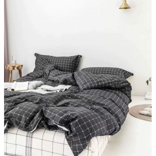  Wellboo White Comforter Covers Plaid Grid Cotton Duvet Covers Queen Checkered Boy Girl Bedding Sets Big Plaid Pattern Reversible Duvet Covers Mini Plaid Geometric Checkered Zipper