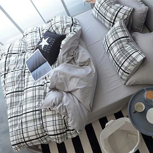  Wellboo White Comforter Covers Plaid Grid Cotton Duvet Covers Queen Checkered Boy Girl Bedding Sets Big Plaid Pattern Reversible Duvet Covers Mini Plaid Geometric Checkered Zipper