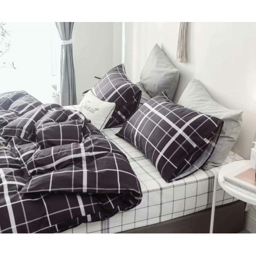  Wellboo White Comforter Covers Plaid Grid Cotton Duvet Covers Queen Checkered Boy Girl Bedding Sets Big Plaid Pattern Reversible Duvet Covers Mini Plaid Geometric Checkered Zipper