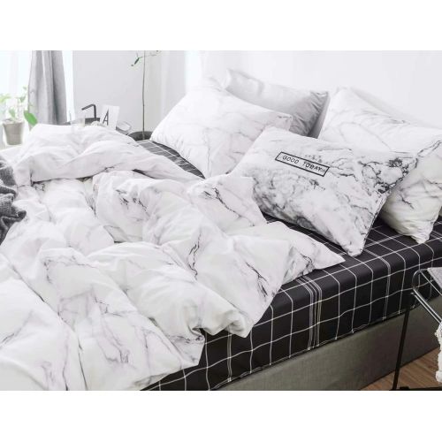  Wellboo White Comforter Covers Plaid Grid Cotton Duvet Covers Queen Checkered Boy Girl Bedding Sets Big Plaid Pattern Reversible Duvet Covers Mini Plaid Geometric Checkered Zipper